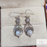 Natural Rainbow Moonstone Boho Earrings, Gemstone Dangle Earrings, Long Statement Earring, 925 Sterling Silver Dangly Filigree Earring